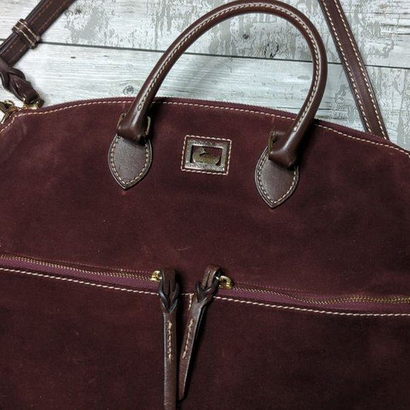 Dooney & Bourke Suede Wine Dillen Double Pocket Satchel - Picture 3 of 10